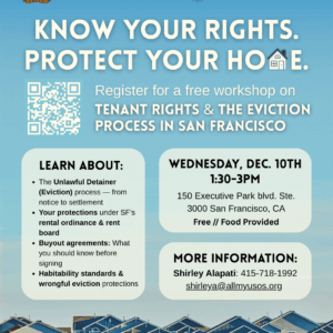 Know Your Rights. Protect Your Home. Free Tenant Rights Workshop Wednesday, December 10th, 2025 1:30 PM - 3:00 PM
