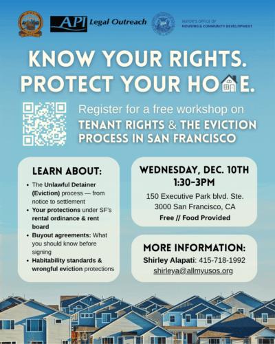 Know Your Rights. Protect Your Home. Free Tenant Rights Workshop Wednesday, December 10th, 2025 1:30 PM - 3:00 PM