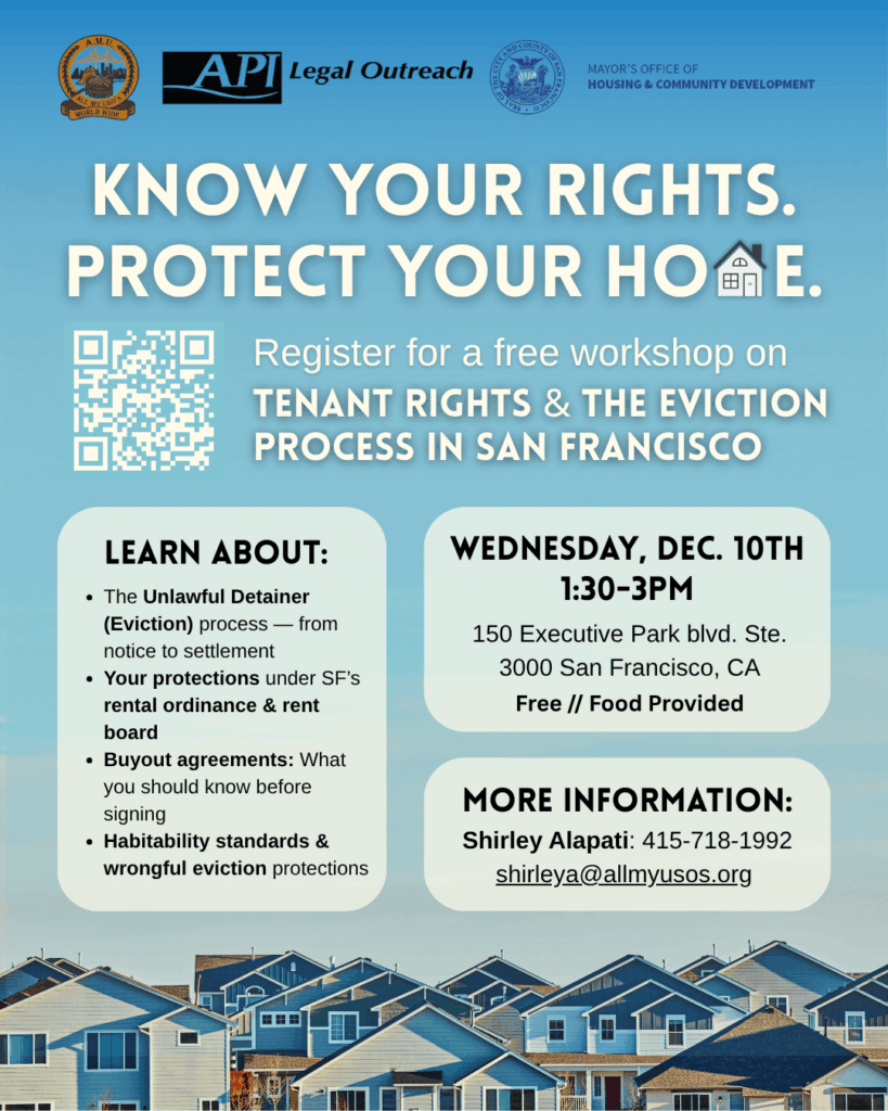 Know Your Rights. Protect Your Home. Free Tenant Rights Workshop Wednesday, December 10th, 2025 1:30 PM - 3:00 PM