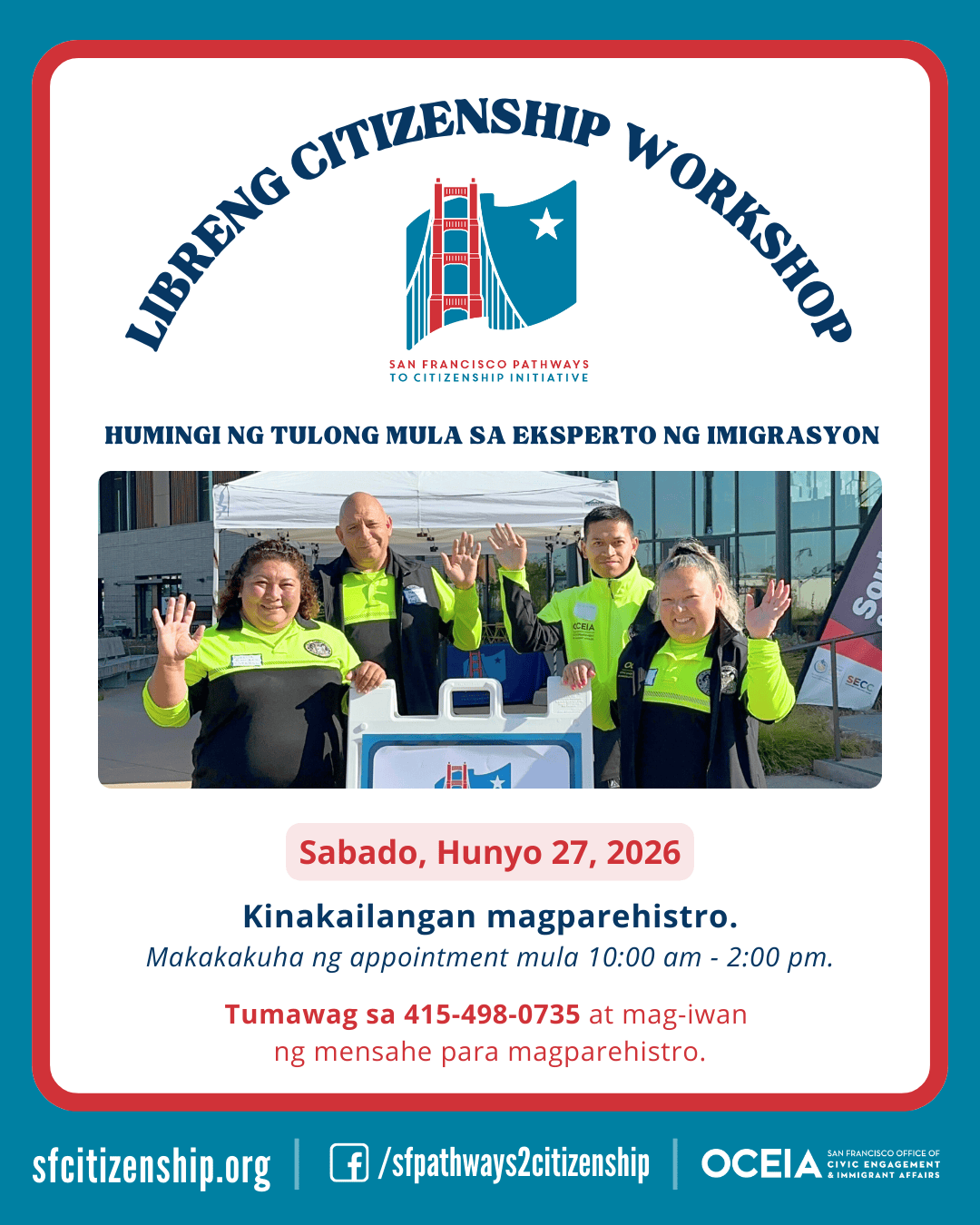 Free Citizenship Workshop flyer in Filipino (Tagalog)